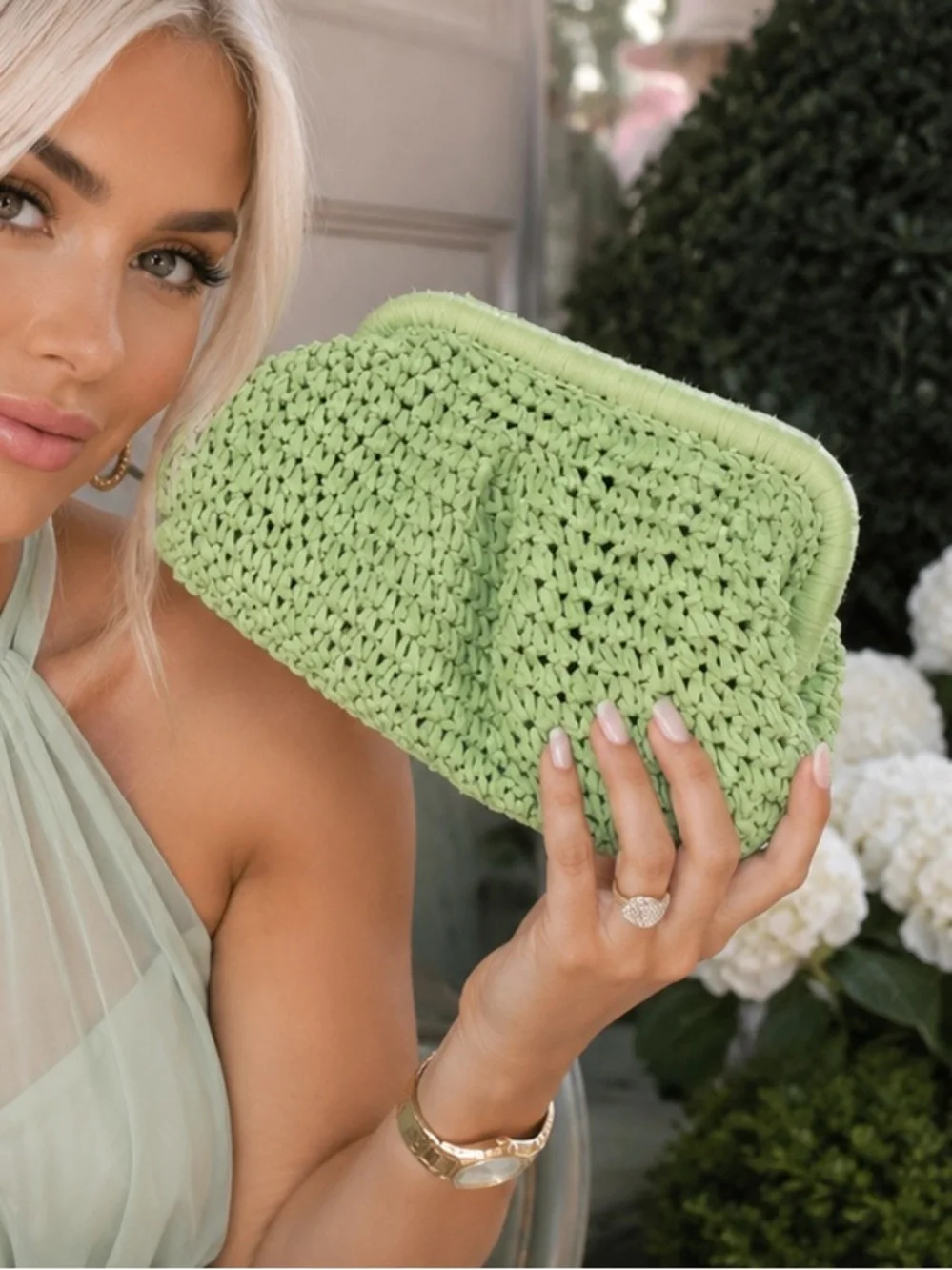 New Chic Mint Green Woven Raffia Clutch Bag | Summer Resort Beach Purse